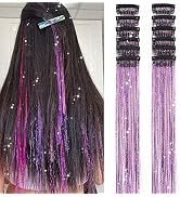 Clip in Hair Tinsel, Pack of 12 Pcs 20 Inch, Glitter Purple Tinsel Hair Extensions, Festival Gift...