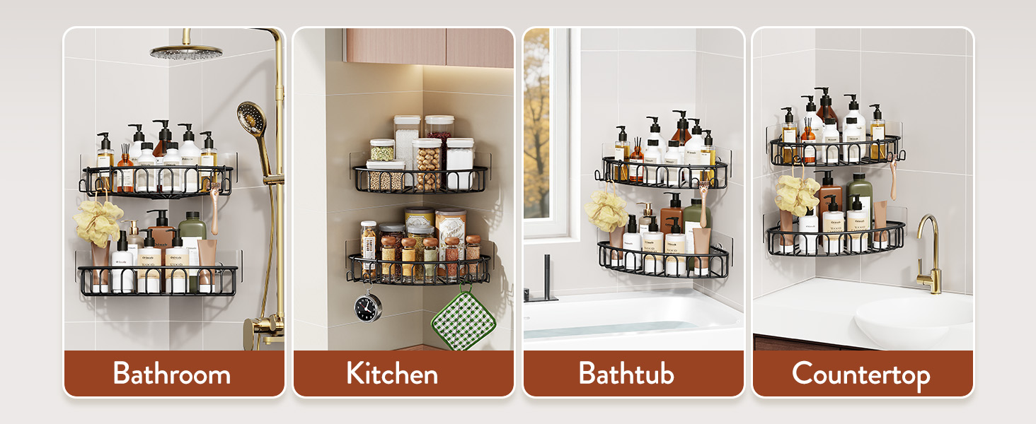 Orimade Corner Shower Caddy Stainless Steel with Hooks Wall Mounted Bathroom Shelf Storage Organizer