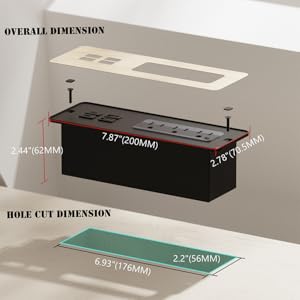 Dimension of the Power Strip & Installation Hole Cut Dimension