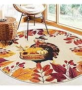 Indoor Round Area Rugs 4Ft Thanksgiving Day Turkey Washable Floor Carpet Vintage Fall Decor Maple...