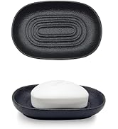 Aenfaiy Ceramic Soap Dish for Bathroom & Kitchen Sink- Black Matte Textured Finish Bar Soap Holde...
