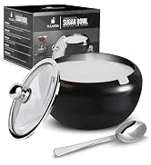 Sugar Bowl with Glass Lid and Spoon | 12oz Sugar Container for Coffee Bar | Stainless Steel Holde...
