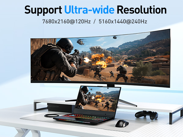 8K USBC to HDMI cable with 48Gbps bandwidth, ideal for Thunderbolt 4/5 laptops and GPUs