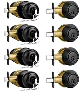 Plustool 4 Pack Front Door Lock Set,Matte Black Exterior Door Lock Set with Deadbolt,Single Cylin...