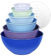 Greentainer 6-Piece Plastic Mixing Bowl Set with Lids for Kitchen, Nesting Storage Bowls for Baki...