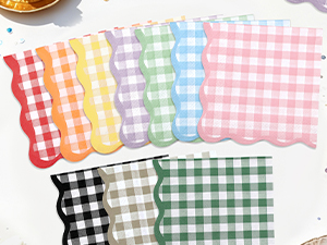 scalloped gingham cocktail napkins Paper disposable dessert napkins scalloped dinner beverage napkin