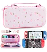 RHOTALL Sakura Pink Carrying Case Set for Nintendo Switch, Cute Cherry Blossom Storage Bag for Sw...