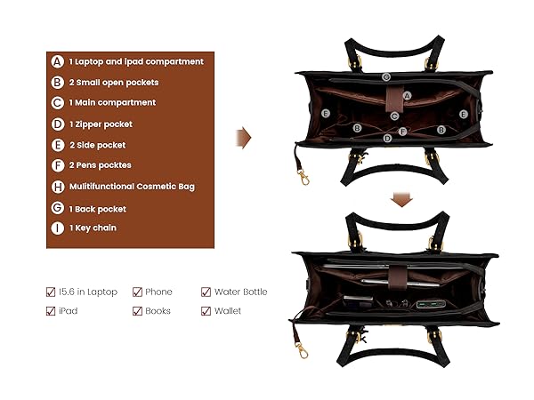 laptop bag tote purses women messenger work leather computer compartment 15.6 inch large handbag