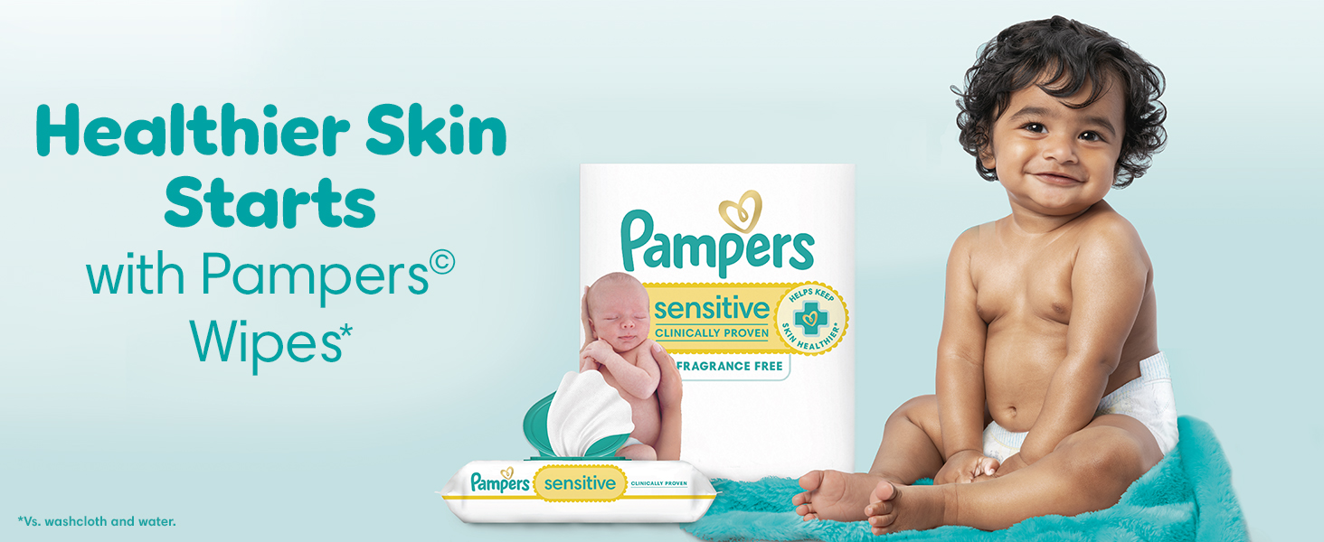 Healther skin starts with Pampers wipes* *vs washcloth and water.