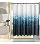 AmazerBath Shower Curtain Blue, Washable Cloth Ombre Shower Curtain Sets with 12 Metal Shower Cur...