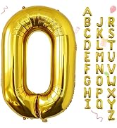 Smlpuame 40 Inch Large Gold Letter O Foil Mylar Alphabet Helium Balloons | Reusable Big Letters B...