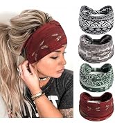 STGDAK Boho Headbands Stretchy Wide Headband Soft Fabric Hair Wraps Non Slip Sweatbands Vintage T...