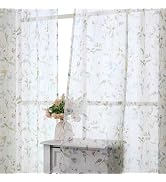 OWENIE Floral Sheer Curtains for Bedroom Living Room 63 Inch Length 2 Panels, Farmhouse Light Fil...