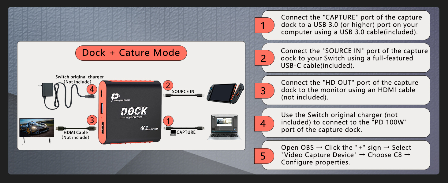 Dock capture mode switch dock capture connection