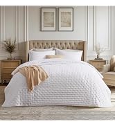 Bedsure Quilts Queen Size - Bright White Bedspread Queen Size & Lightweight Comforter, Modern Cov...