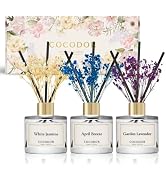 COCODOR Real Flower Reed Diffuser Set of 3/White Jasmine,Garden Lavender,April Breeze/1.6oz Each ...