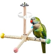 Large Bird Stand Perch Toy for Cage, Interactive Spinning Toys, Wooden Exercise Wheel Quaker Toy,...