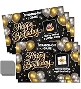 THEBESTU 50 Psc Happy Birthday Scratch off Game Cards, Black Golden Balloons Birthday Scratch Car...