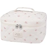 Large Travel Quilted Makeup Bag for Women,Big Floral Cotton Cosmetic Bag, Cute Coquette Aesthetic...