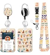 Colorful Alphabet Lanyards for ID Badges English Letter ID Badge Holder with Lanyard Retractable ...