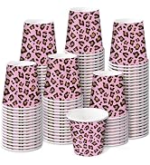 RUSPEPA Pink Leopard Print 3oz Paper Cups, 100 Pack Small Disposable Party Cups, Animal Leopard P...