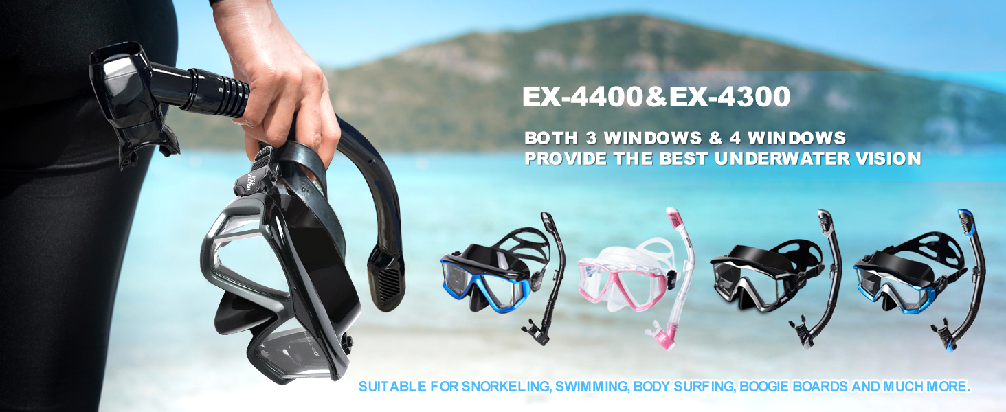 Snorkel Set Adult Snorkeling Gear Anti-Fog Panoramic Scuba Diving Mask and Dry Snorkel