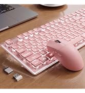 Wireless Keyboard and Mouse Combo, White Backlit, Rechargeable - Pink | Light-Up Letters, Full Si...
