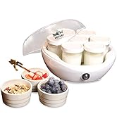 Total Chef Yogurt Maker, 1L (1.1 qt) with 7 Glass Jars and Lids, One Touch Operation, White, Perf...