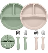 Eascrozn Baby Feeding Set, 2 Pack Silicone Baby Plates with Suction, 2 Pack Spoons and Forks Set ...
