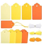SallyFashion 100PCS Gift Tags, Yellow Paper Tags Hanging Label with Organza Ribbons for Gift Wrap...