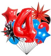 40 Inch 4 Balloon Number, Blue Red and Black Balloons, Spider Theme Balloon Star Balloons, Confet...