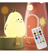Cute Pear Night Light for Kids, Silicone Fruit Pear Cute Lamp with Remote, Adjustable Brightness ...