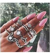 Edary Vintage Opal Knuckle Ring Crystal Silver Joint Knuckle Ring Set with Crown for Women and Gi...