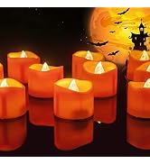 Homemory Halloween 12 Pack Orange Tea Light Candles, Battery Operated LED Tealights, Small Pumpki...