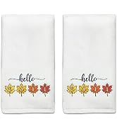 Hexagram Fall Hand Towels Embroidered Sets of 2, Fall Bathroom Towels, Maple Leaves Dish Towel, A...