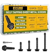 SVLING #10 Black Self Tapping Screws Assortment Kit 121PCS, Stainless Steel 410 Self Drilling Scr...