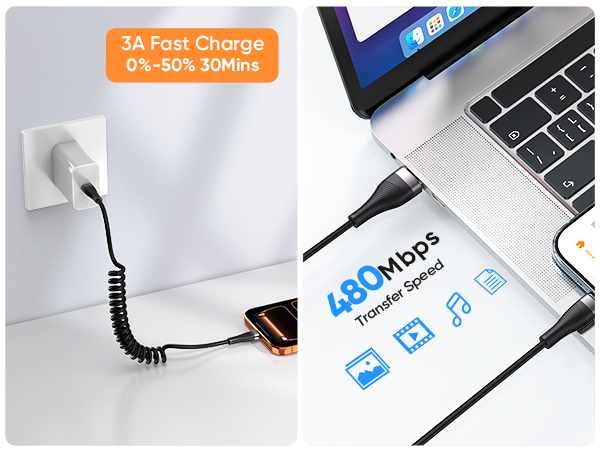 coiled usb c to usb c cable