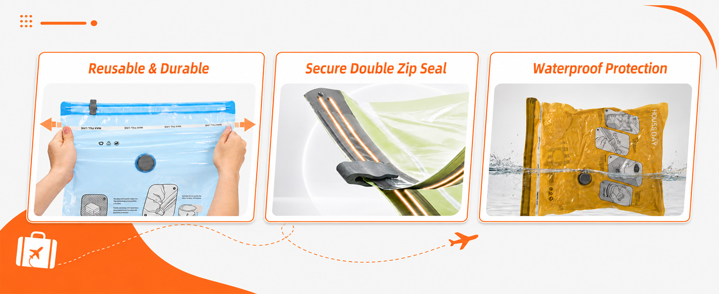 Reusable & Durable Secure Double Zip Seal Waterproof Protection