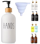 LOOCHICA White Glass Soap Dispenser Bottle for Hands. Hand Soap Dispenser for Bathroom, Hands Gla...