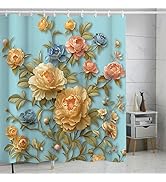 Mightree Bathroom Shower Curtain, Retro Modern Floral Curtains Decor Set, Polyester Fabric Soft B...