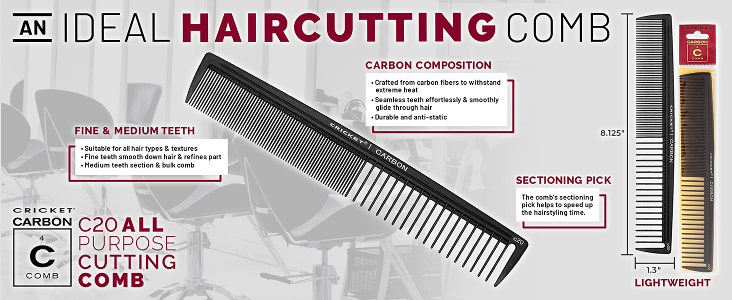 An Ideal Haircutting Comb Cricket C20 Has Fine and Medium Teeth and Carbon Composition