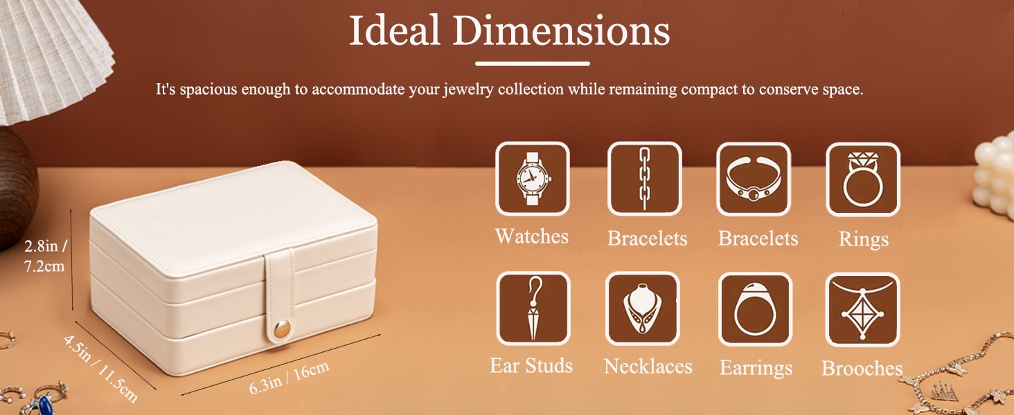 Jewelry Box for Women, 2 Layers Large Leather Jewelry Organizer Storage Case for Earrings