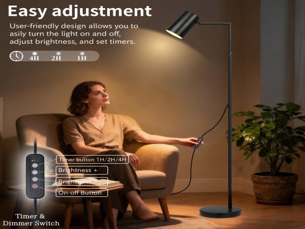 Arc Black Floor Lamp Living Room Timer Stepless Dimmable Height Adjustable Modern Standing Lamps