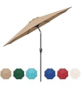 Heal Smart 9' Outdoor Patio Umbrella, Market Table Umbrella with 8 Sturdy Ribs, Push Button Tilt ...