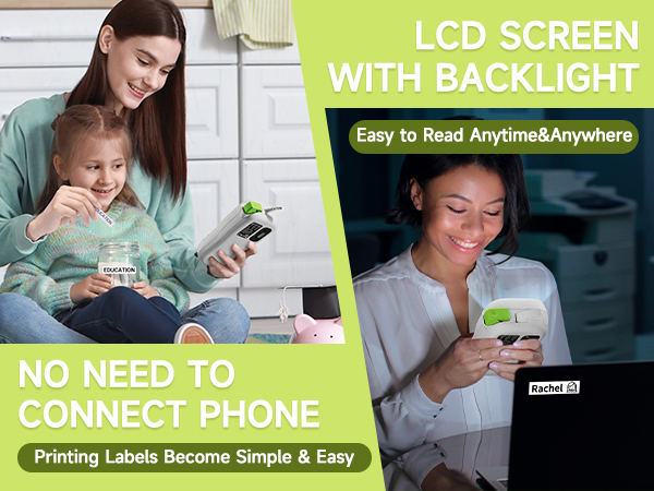 handheld label makerwith backlight LCD display easy to read screen and no need app home office