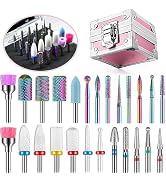 Depvko 25Pcs Nail Drill Bits Set with Portable Pink Case, 3/32 Inch Drill Bits for Nails, Ceramic...