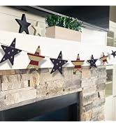 4th of July Decorations – Retro Patriotic Wooden Star Garland Banner for Memorial Day Mantel Fire...
