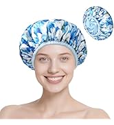 Upgraded Waterproof Terry Shower Caps, Reusable Shower Cap for Women with Long Hair, Soft Absorbe...