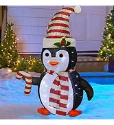 Juegoal Lighted Christmas Penguin Decorations, 2.5FT / 30Inch Outdoor Collapsible Black Penguin w...