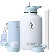 Coolflask 64 oz Water Bottle Insulated with PU Leather Sleeve, Half Gallon Water Bottle Color Con...